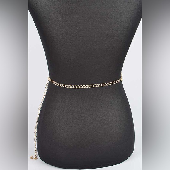 Gold Rhinestone Chain Statement Belt - Picture 3 of 4